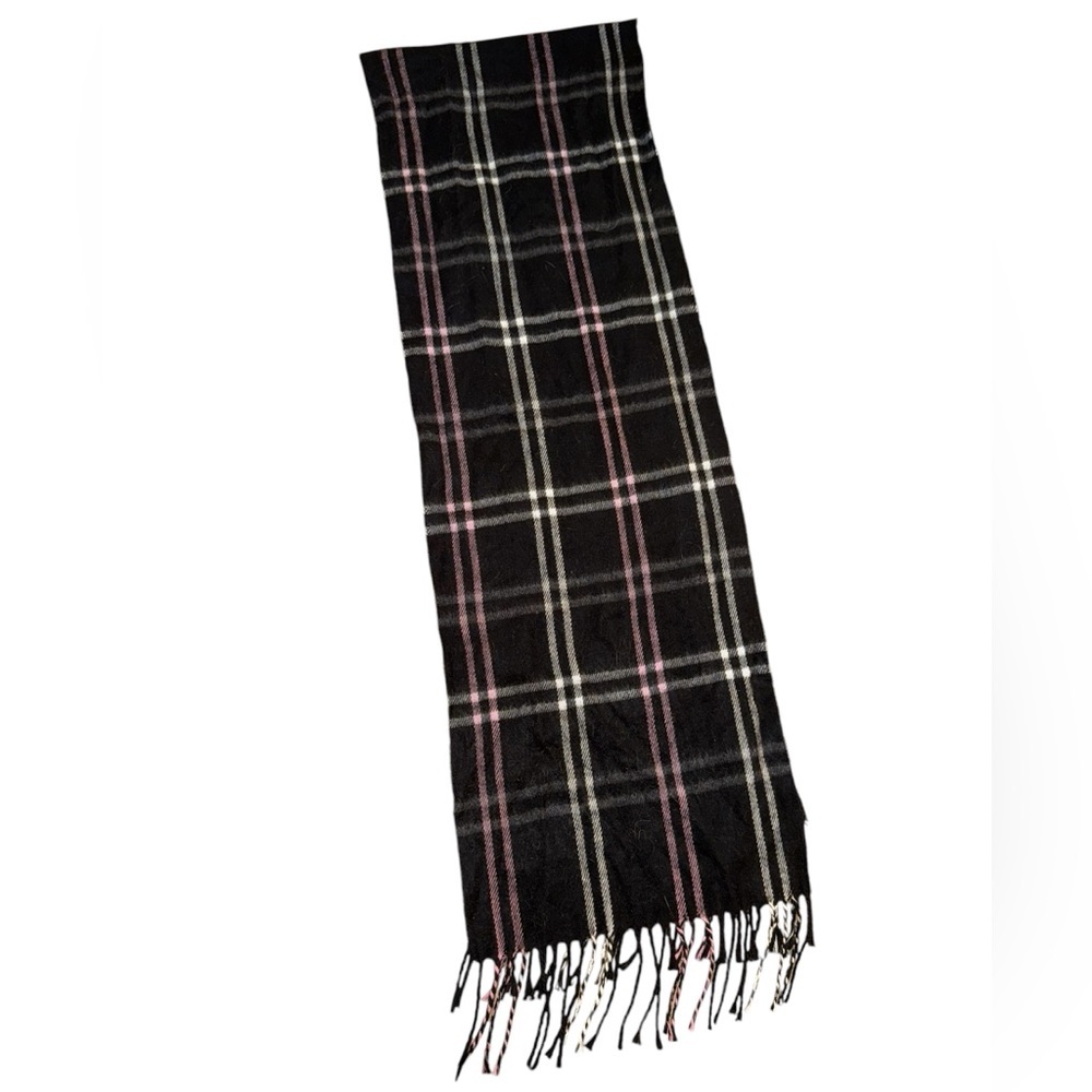 Cejon Italian Acrylic Black Pink Plaid Fringe Scarf